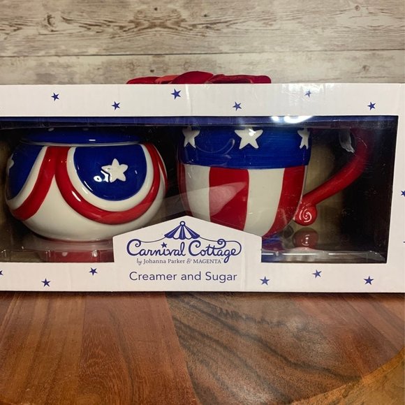 Carnival Cottage Patriotic Creamer and Sugar Johanna Parker - Picture 1 of 6